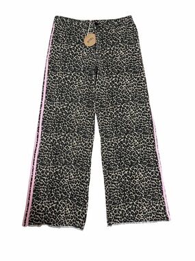 BiBi Leopard Print Wide-Leg Pants with Pink Side Stripes
